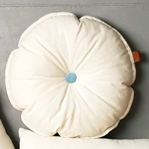poduszka okrągła z bawełny z welurowym guzikiem