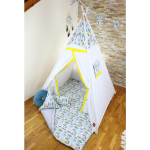 namiot tipi piórka w zestawie z matą dwustronną, poduszkami, łapaczem snów i girlandą