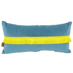 druga strona poduszki z niebieskiego velvetu z żółtymi frędzlami