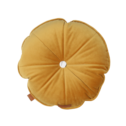 poduszka okrągła dekoracyjna miodowy velvet z guzikiem