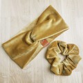 opaska na głowę, uszy do kompletu z gumką scrunchie złoty miód