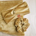 opaska na głowę, uszy do kompletu z gumką scrunchie i kominem złoty miód
