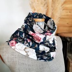 Komin damski na szyję kwiaty vintage navy blue