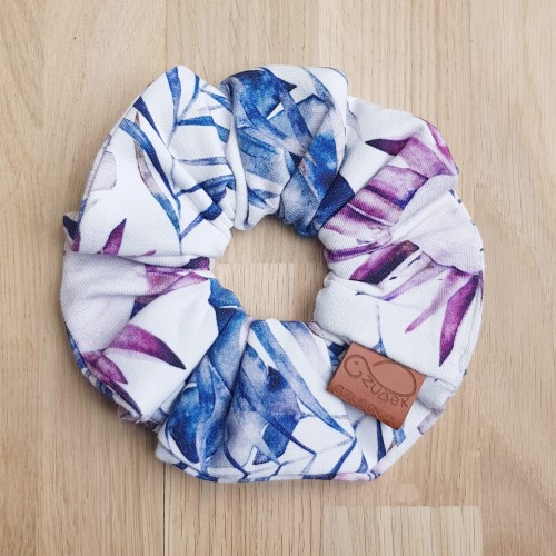 gumka do włosów scrunchie akwarelowe liście, egzotyczne rośliny