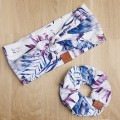 opaska na głowę, uszy do kompletu z gumką scrunchie do włosów w akwarelowe liście