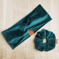 opaska na głowę, uszy do kompletu z gumką scrunchie butelkowa zieleń