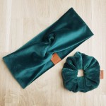 opaska na głowę, uszy do kompletu z gumką scrunchie butelkowa zieleń