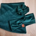 opaska na głowę, uszy do kompletu z gumką scrunchie i kominem welur butelkowa zieleń