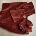 opaska na głowę, uszy do kompletu z gumką scrunchie i kominem welur rudy ceglasty