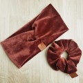 opaska na głowę, na uszy do kompletu z gumką scrunchie ceglasty rudy