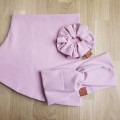komin w zestawie z opaską na głowę i gumką do włosów scrunchie pudrowy róż