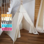 Namiot tipi boho naturalny z pomponami dla dzieci