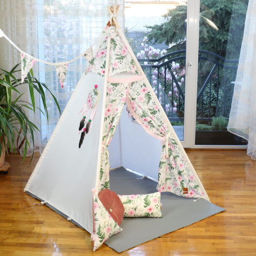 namiot tipi dla dzieci w kwiatki zestaw